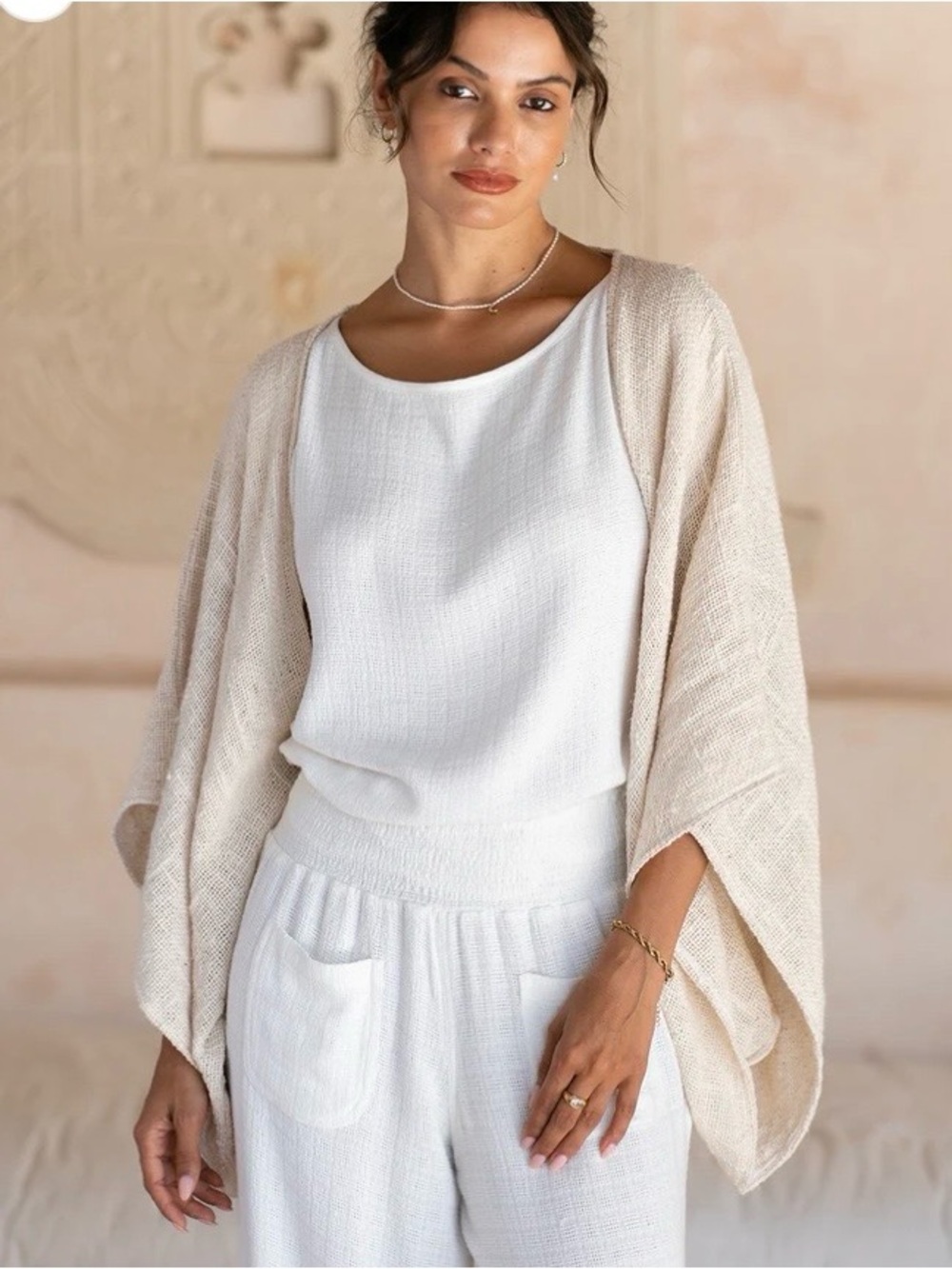 Nomad the Label Bloom Cotton Shrug, Ecru, Size M/L